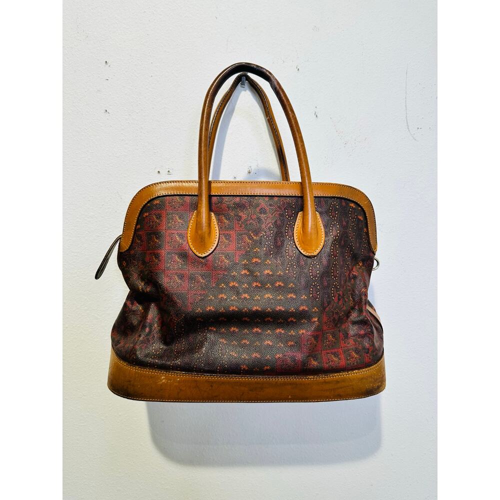 Vintage ESCADA Paisley Print Dome Leather Hard Shell Travel Set Handbag Purse
